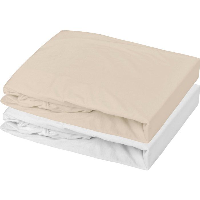 Lot de 2 draps housse - MON PTIT DODO - Jersey 100% coton - 70 x 140 cm - Blanc et nude