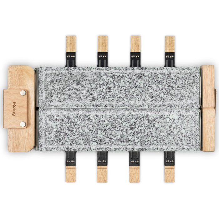 Appareil a raclette - HKoeNIG - WOD362 - 1400 W - Jusqu'a 8 personnes - Pierre a cuire base rotative - Design bois