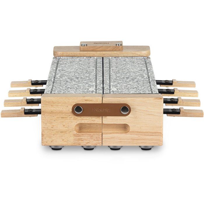 Appareil a raclette - HKoeNIG - WOD362 - 1400 W - Jusqu'a 8 personnes - Pierre a cuire base rotative - Design bois