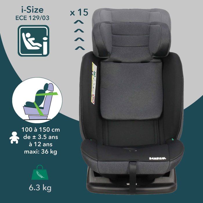 Siege auto réversible évolutif - BAMBISOL - AY913PLUSN - Groupe 0+/1/2/3 - I-Size - Inclinable - Réducteur - Noir