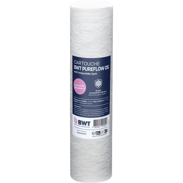 Cartouche filtrante - BWT - Fine 5 µm - Filtration particules tres fines - Améliore netteté eau - Compatible filtres standard 10''