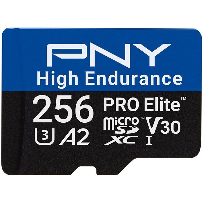 PNY Pro Elite High Endurance - Carte mémoire microSDXC - 256 Go - UHS-I C10 U3 V30 A2 - 100/90 Mo/s