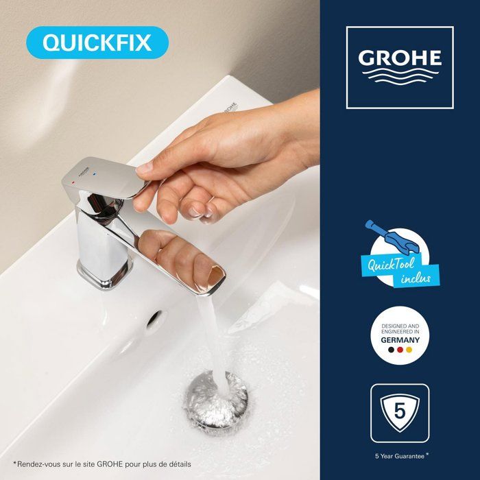 Mitigeur de lavabo - GROHE DICE - Taille M - Cartouche Ch3 & clic-clac - Chrome