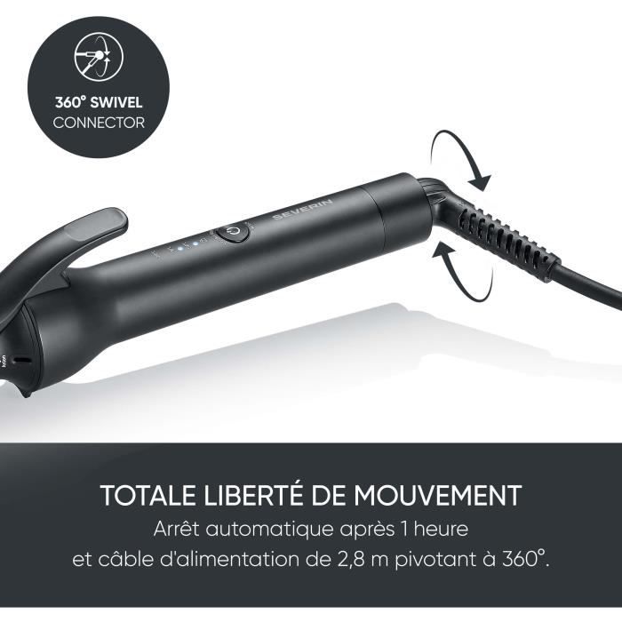 Fer a boucler ionique - SEVERIN - LG 0822 - 3 températures (160, 190, 210 °C) - Cordon 360° de 2,8 m - 1600 W - Noir