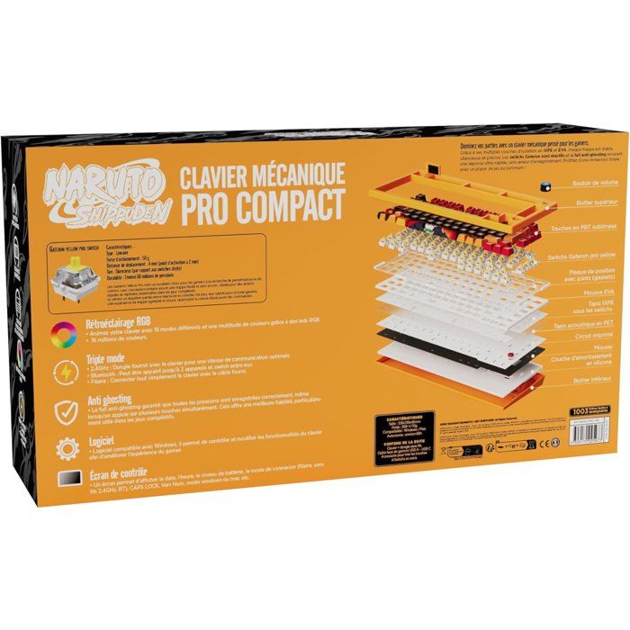 Clavier filaire/sans fil - Mécanique - KONIX - Naruto Shippuden - Édition Pro Collector Numérotée - AZERTY - LED RVB