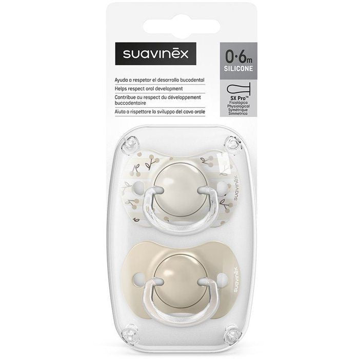 Lot de 2 sucettes symétriques - SUAVINEX - Birdies - SX Pro - 0 a 6 mois - Beige
