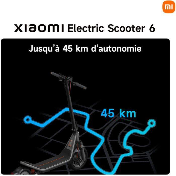 Trottinette électrique - Xiaomi - Electric Scooter 6 - 800 W - 12" - Autonomie 45 km - Vitesse max 25km/h - Noir