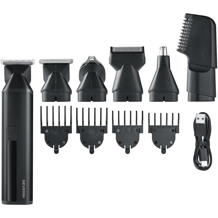 Tondeuse cheveux & barbe 6-en-1 multifonction - SEVERIN - HS 0710 - 90 min autonomie - Embouts magnétiques - IPX6 - Noir
