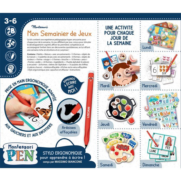 MONTESSORI PEN Mon Semainier de Jeux - Jeu Éducatif - LISCIANIGIOCHI - Activités Quotidiennes & Développement Cognitif - Des 3 ans