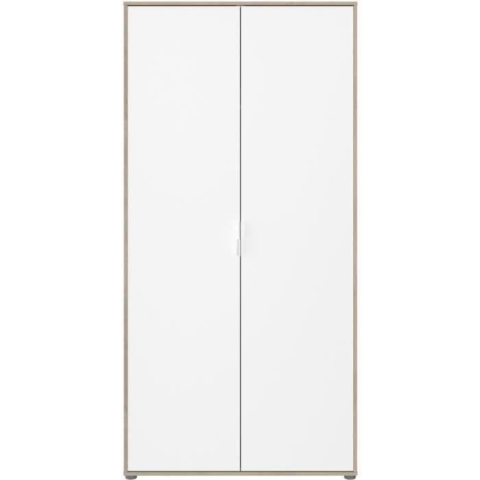 Armoire de chambre AALBORG - Décor Blanc et chene - 2 portes battantes - L100 x P50,2 x H204,3 cm - PARISOT