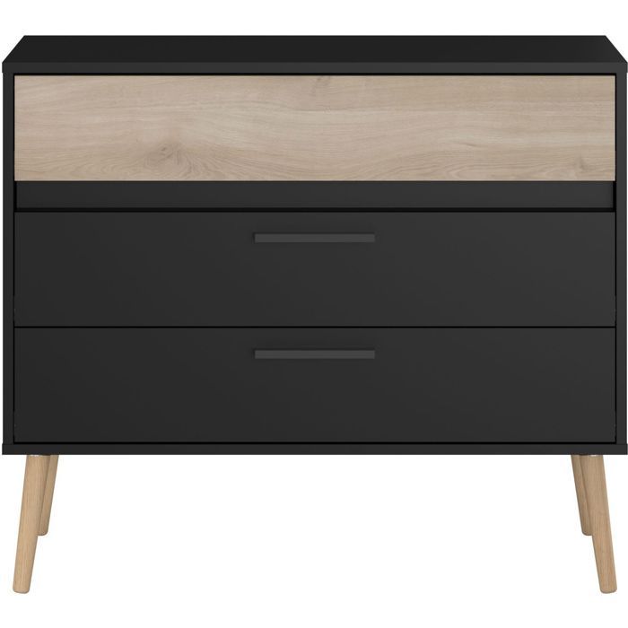 Commode - AALBORG - 3 tiroirs - Décor Noir et chene - Style Scandinave - L90,8 x P39,9 x H77,5 cm - PARISOT