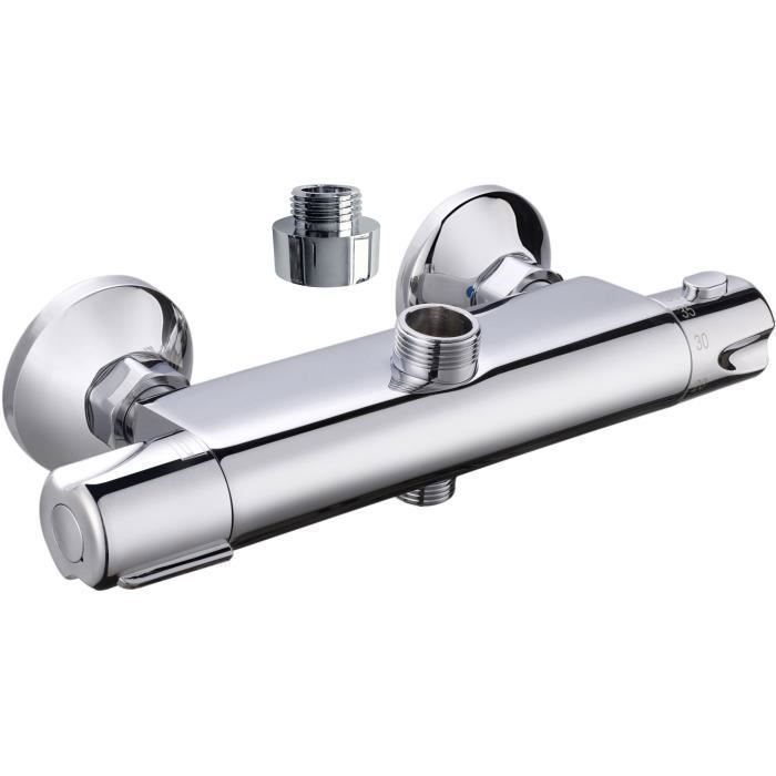 Robinet thermostatique douche Breva de ROUSSEAU - Laiton - Sécurité anti-brűlure - Inverseur intégré