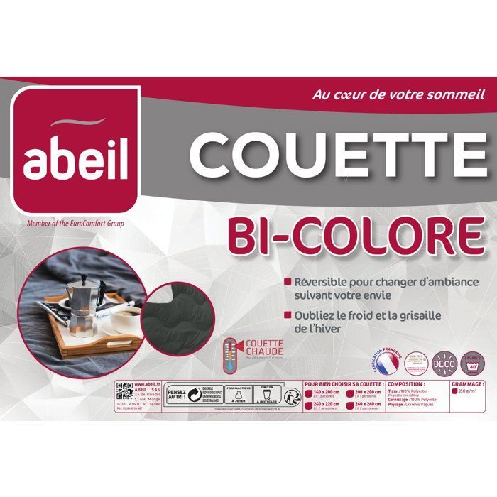 ABEIL Couette chaude Bicolore - 220 x 240 cm - Blanc et gris