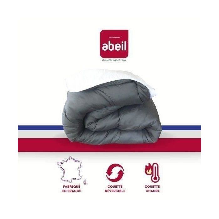 Couette Chaude Bicolore - ABEIL - 240 x 260 cm - Blanc & Gris