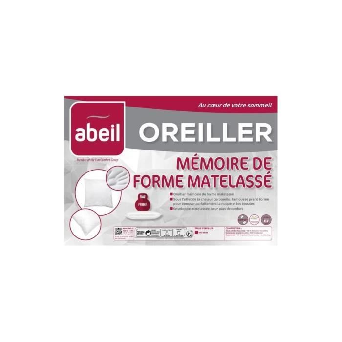 ABEIL Oreiller a mÈmoire de forme matelassÈ 60x60 cm blanc