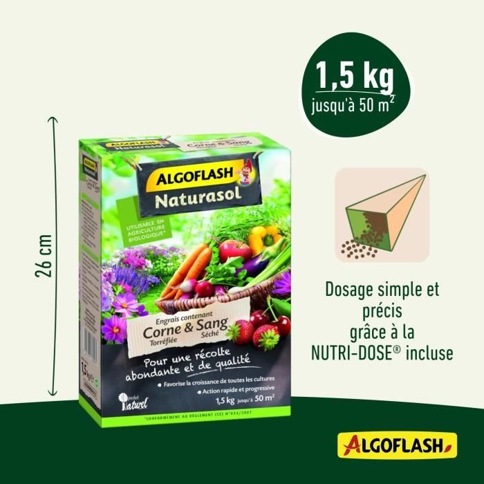 ALGOFLASH NATURASOL - Engrais corne torréfiée et sang séché 1.5kg