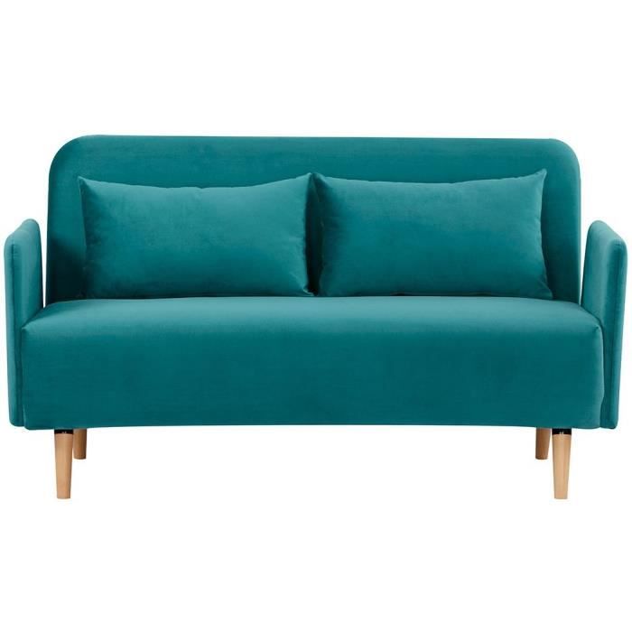 CanapÈ BZ DEPLO 2 places - Tissu bleu canard 140 - L 152 x P 90 x H 81 cm