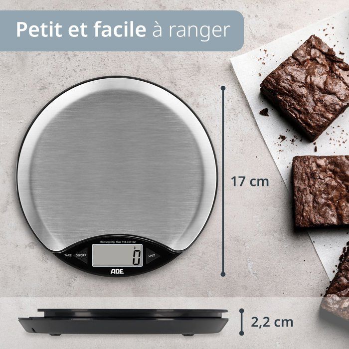 Balance de cuisine digitale - ADE - ANJA - Plastique ABS - 17 x 17 x 2,2 cm - Inclus 1 pile Cr 2032