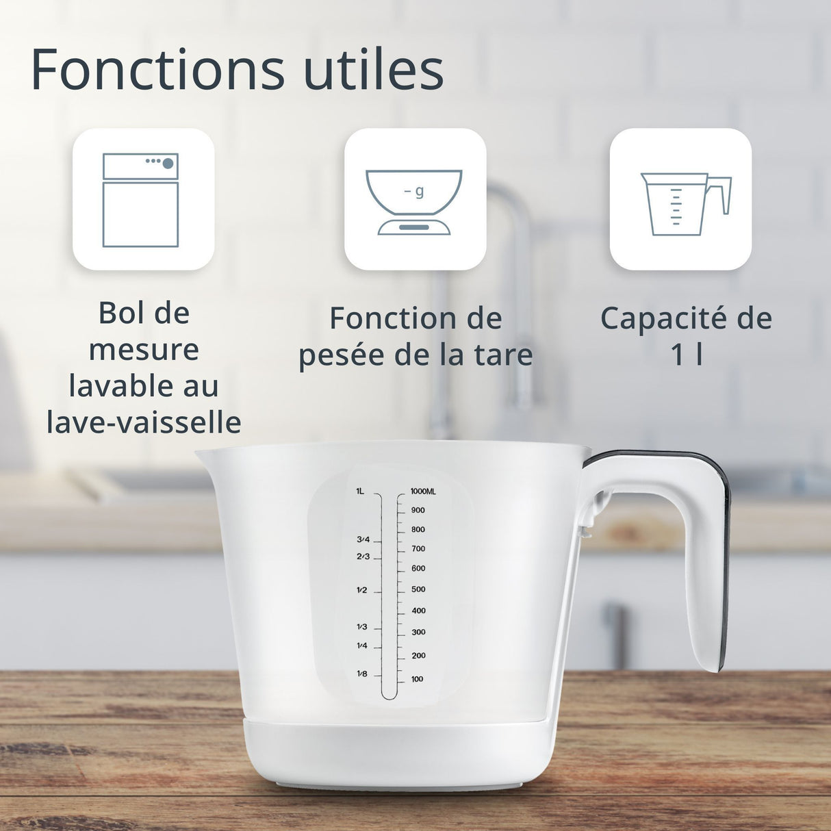 Pichet Gradué/balance - ADE - FRANCA - Verre/Synthétique - 20,7 x 14,6 cm - Inclus 1 pile Cr2032