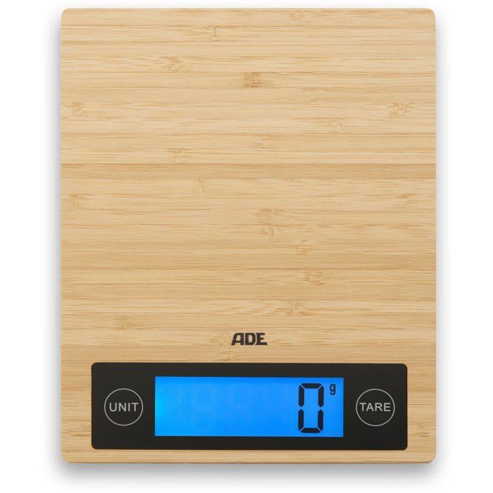 Balance de cuisine digitale - ADE - RAMONA - Bambou - 23 x 18 x 2 cm - Inclus 2 piles Cr2032
