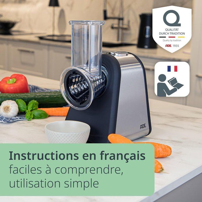 Râpe électrique - ADE - KITCHEN GADGETS - 4 types de Râpes - Acier inoxydable/plastique - 29,2 x 21,3 x 25 cm