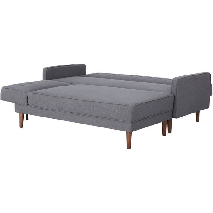 CanapÈ d'angle convertible 3 places rÈversible - Tissu gris foncÈ - Pieds en bois - L 286 x P 169 x H 80 cm - IMANIA