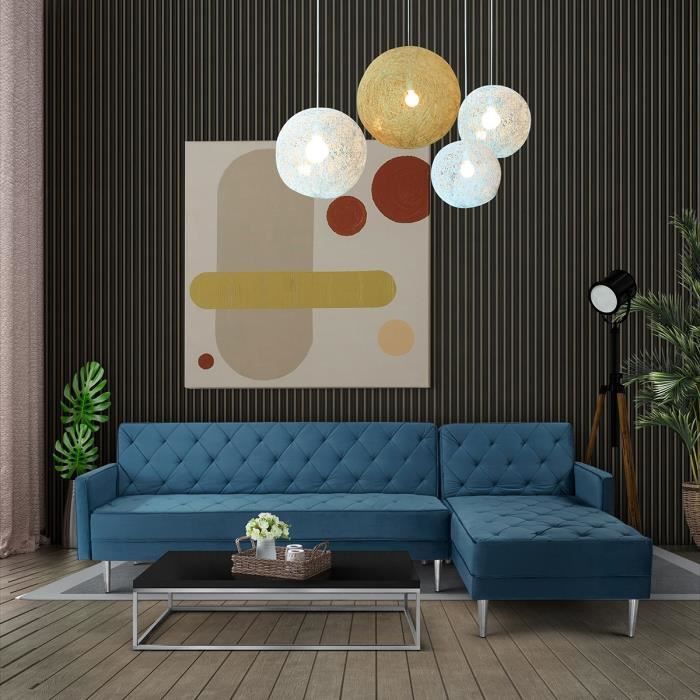 CanapÈ d'angle 3 places rÈversible ISTANA -Velours Bleu - L 286 x P 169 x H 80 cm