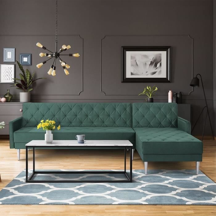 CanapÈ d'angle rÈversible 3 places ISTANA -Velours Vert- - - L 286 x P 169 x H 80 cm