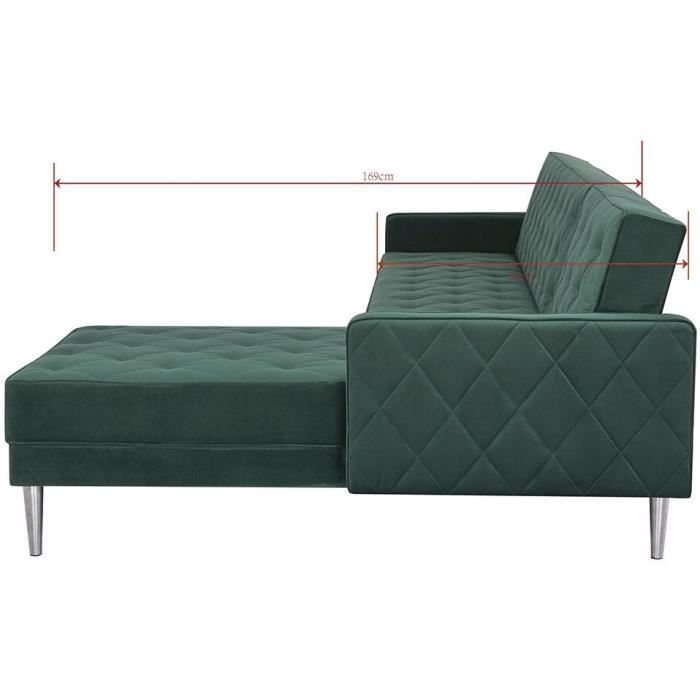 CanapÈ d'angle rÈversible 3 places ISTANA -Velours Vert- - - L 286 x P 169 x H 80 cm