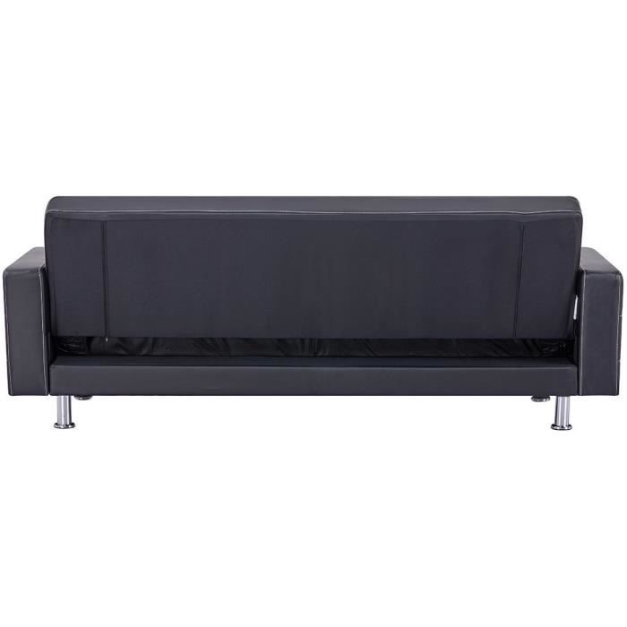 CanapÈ Droit Clic clac convertible 3 places IVANA - PU Noir - Style contemporain - L 208 x P 86 x H 80 cm