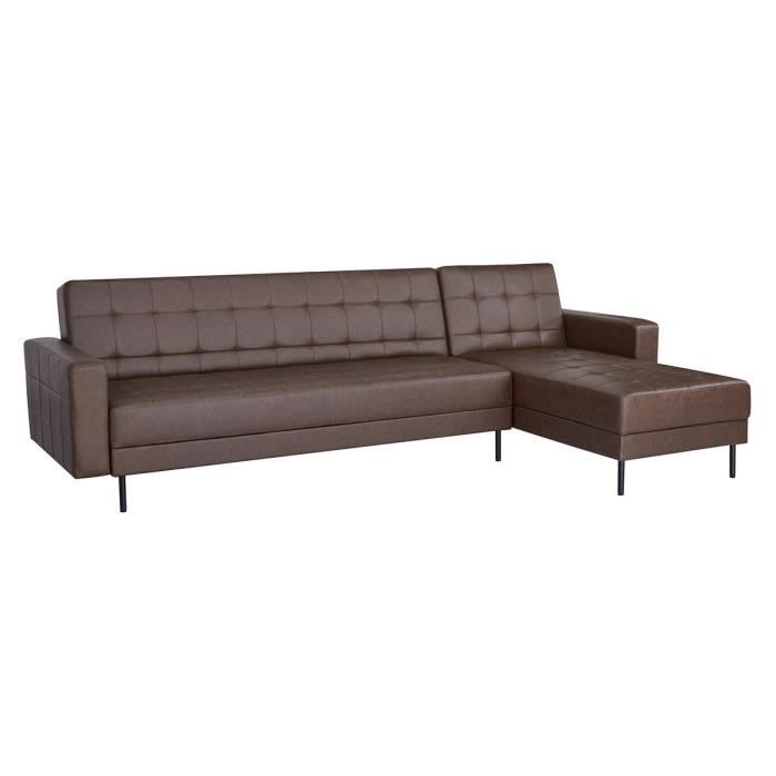 CanapÈ d'angle convertible 3 places rÈversible - Pieds en acier - Simili Marron - IVANA - L 277 x P 157 x H 80 cm