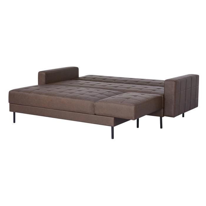 CanapÈ d'angle convertible 3 places rÈversible - Pieds en acier - Simili Marron - IVANA - L 277 x P 157 x H 80 cm