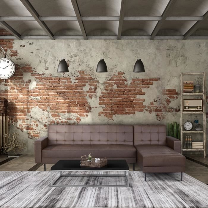 CanapÈ d'angle convertible 3 places rÈversible - Pieds en acier - Simili Marron - IVANA - L 277 x P 157 x H 80 cm