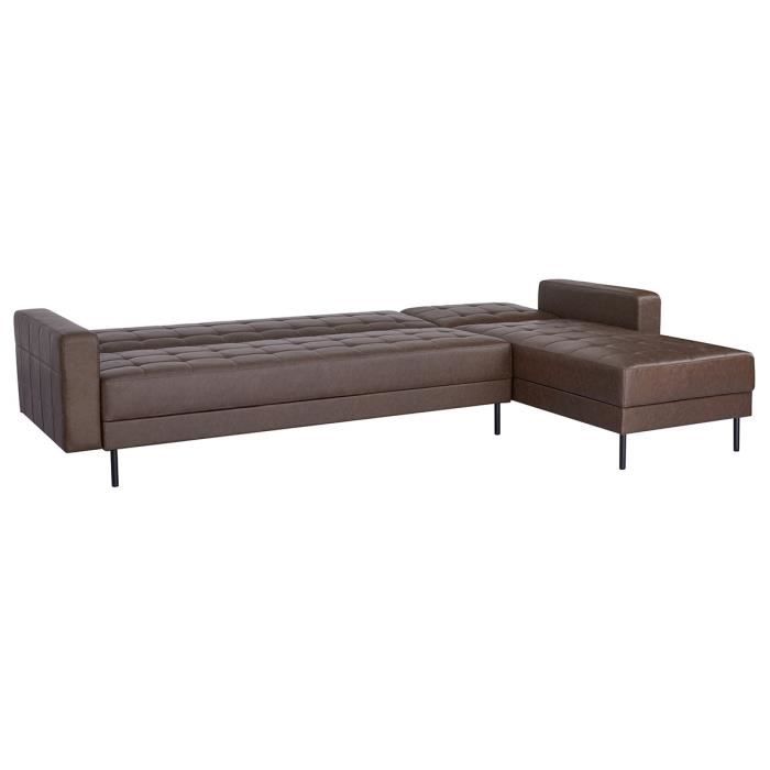 CanapÈ d'angle convertible 3 places rÈversible - Pieds en acier - Simili Marron - IVANA - L 277 x P 157 x H 80 cm