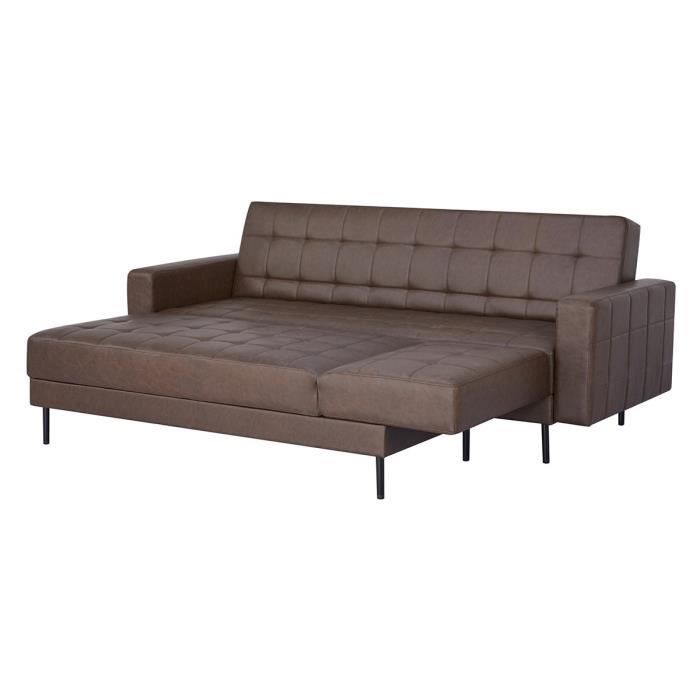 CanapÈ d'angle convertible 3 places rÈversible - Pieds en acier - Simili Marron - IVANA - L 277 x P 157 x H 80 cm