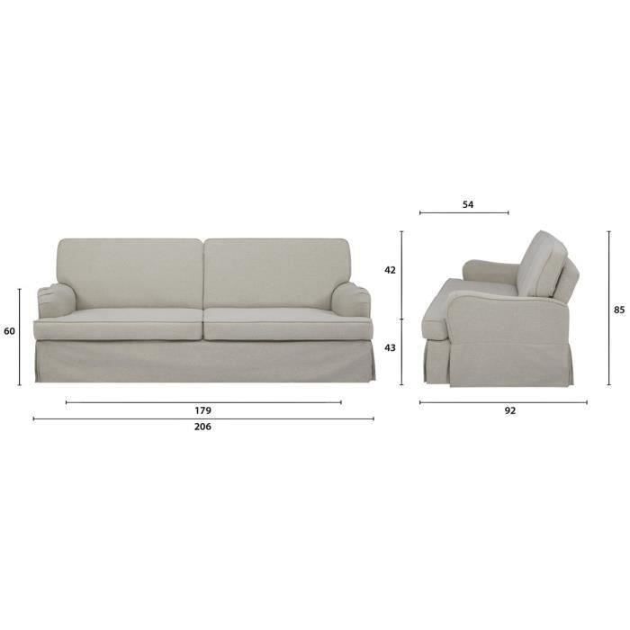 LUZ CanapÈ convertible - Tissu Beige - L 206 x P 95 x H 81 cm