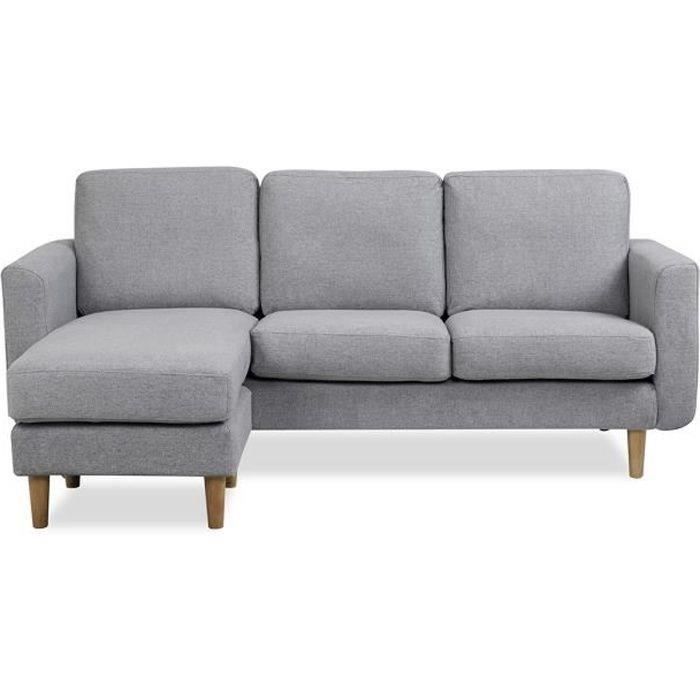 CanapÈ dëangle reversible - Tissu gris clair avec piÈtement en bois naturel - L 197 x P 137 x 83 cm - NOLAN