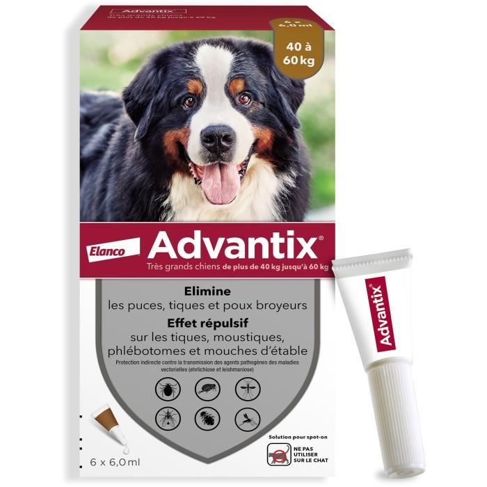 ADVANTIX Chien Solution Antiparasitaire Tres Grande Race 40 a 60kg 6 pipettes