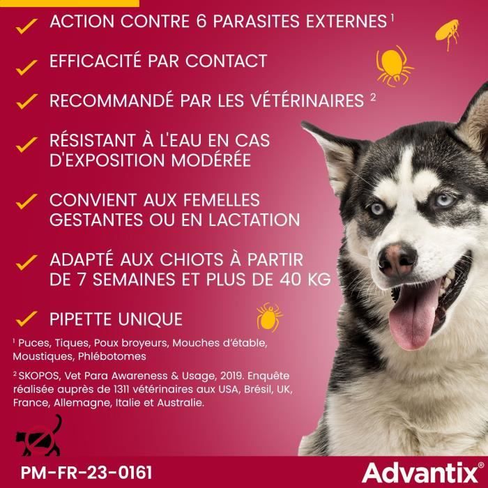 ADVANTIX Chien Solution Antiparasitaire Tres Grande Race 40 a 60kg 6 pipettes