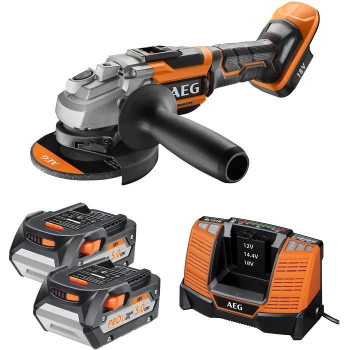 AEG - Meuleuse 125 mm 18V BRUSHLESS, 11000 tr/min - 2 batteries Pro lithium 5,0 Ah HD, chargeur, en coffret - BEWS18-125BL LI-502C