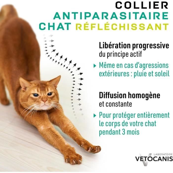 Collier répulsif anti-tiques et puces - VETOCANIS - Noir Reflechissant pour Chat
