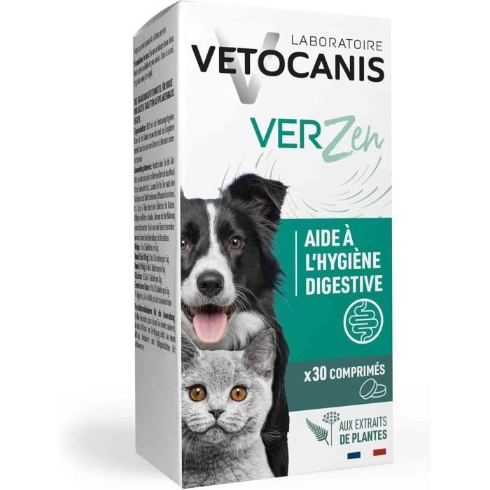 Comprimés contre les vers intestinaux - VETOCANIS - VerZen - Pour chien et chat - Boite de 30 comprimés