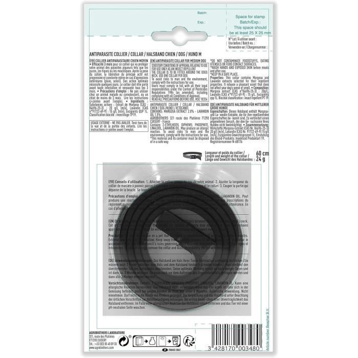 Collier répulsif puces tiques et moustiques - VETOCANIS - Chien de 10 a 20 kg - Extraits Naturels Margosa et Lavandin (Lot de 2)