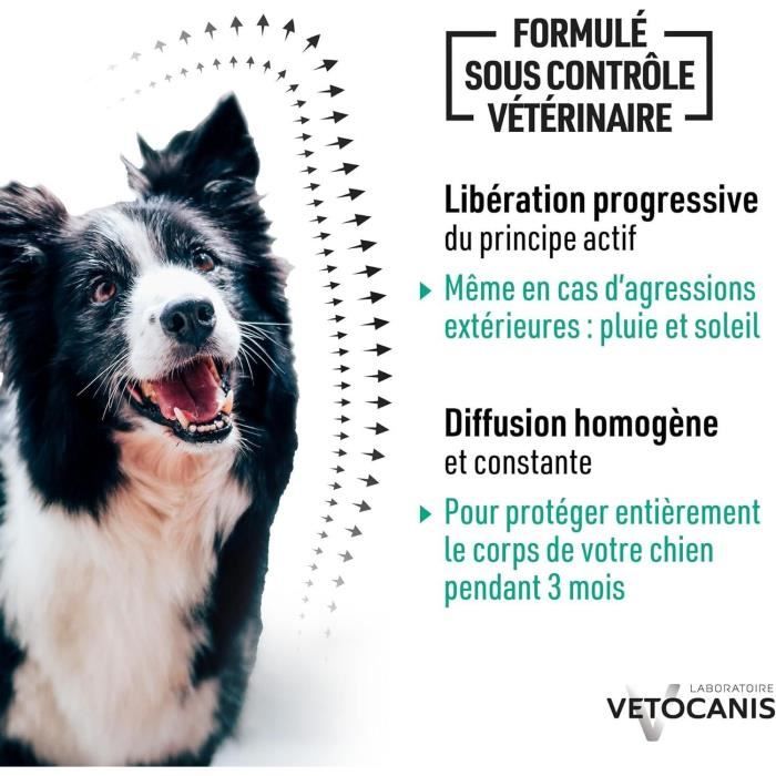 Collier répulsif puces tiques et moustiques - VETOCANIS - Chien de 10 a 20 kg - Extraits Naturels Margosa et Lavandin (Lot de 2)