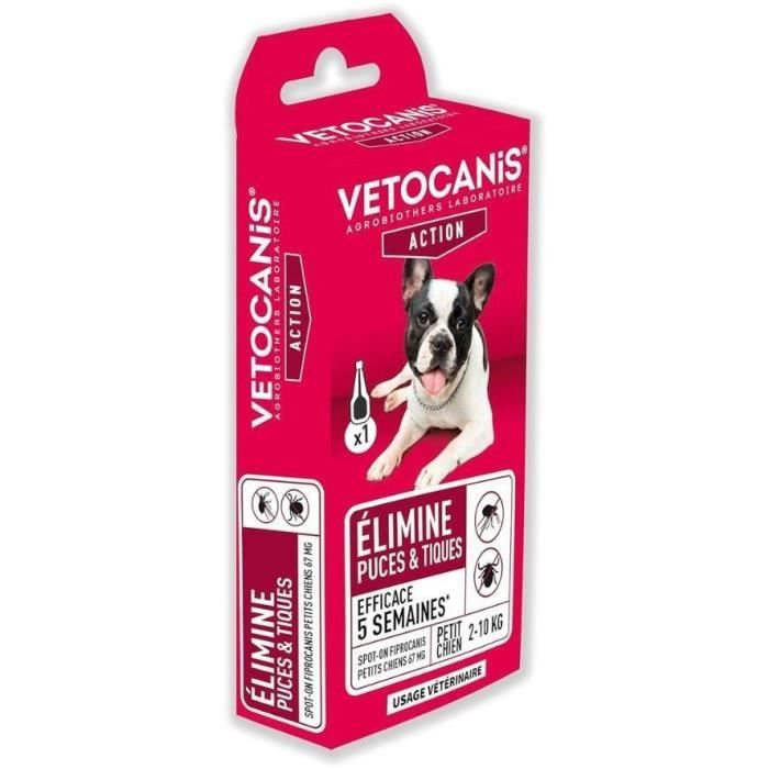 Pipette Anti-puces & Tiques - VETOCANIS - Traitement et Protection - Antiparasitaire petit chien 2-10 kg