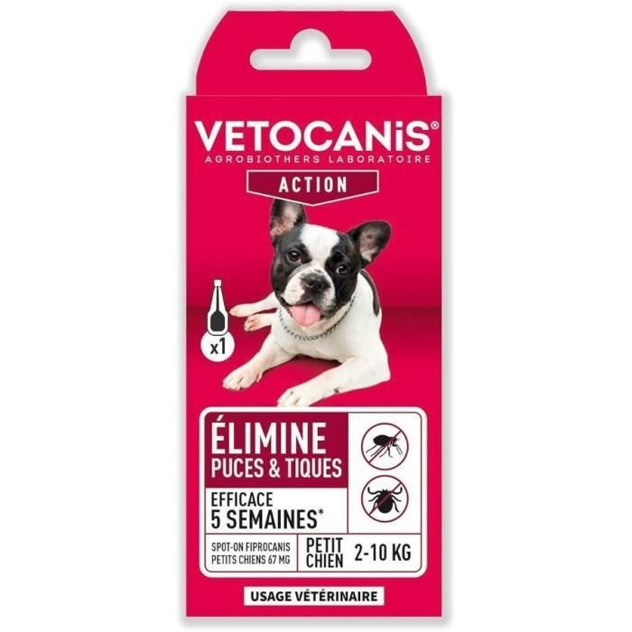 Pipette Anti-puces & Tiques - VETOCANIS - Traitement et Protection - Antiparasitaire petit chien 2-10 kg