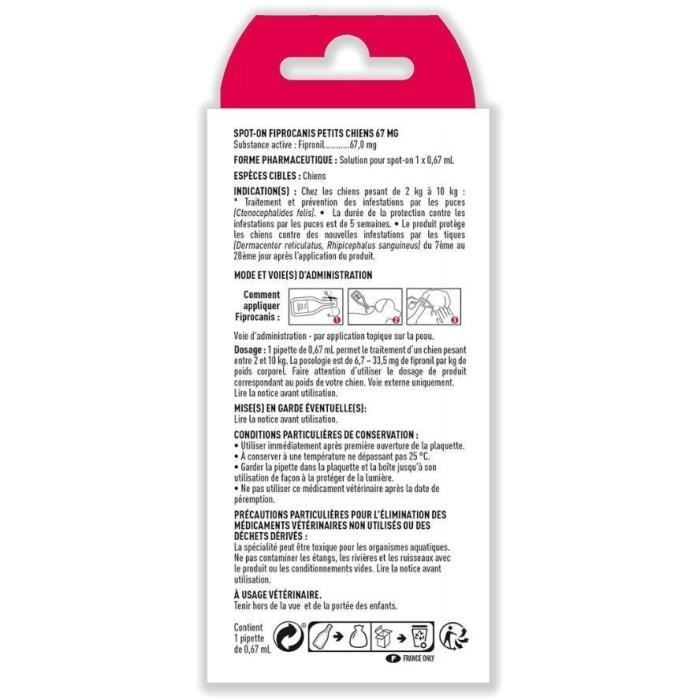 Pipette Anti-puces & Tiques - VETOCANIS - Traitement et Protection - Antiparasitaire petit chien 2-10 kg