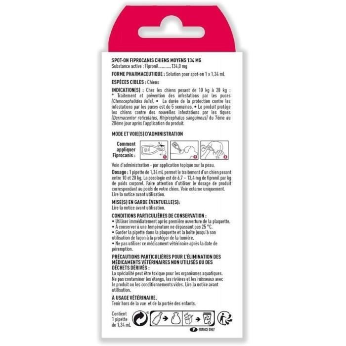 Pipette Fiprocanis - VETOCANIS - Pour Chiens Moyens - 134 mg
