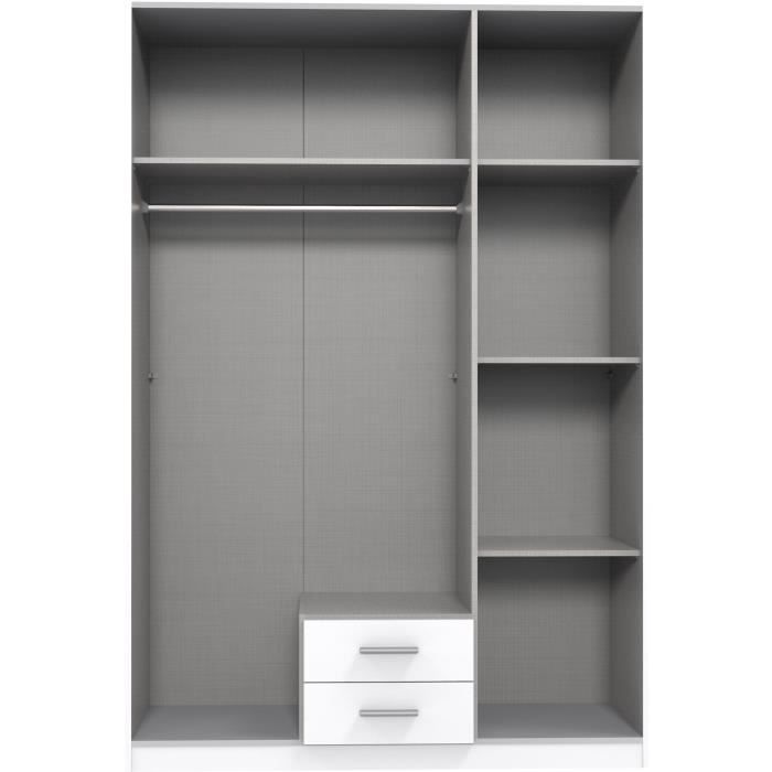 Armoire AGIA - 3 portes battantes + 2 tiroirs - Décor anthracite et chene - L135 x H199 x P58 cm