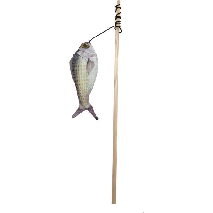 Jouet chat - AIME - Canne a peche poisson - Stick bois, poisson 15cm